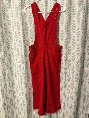 Red Plaid Wide-Leg Overalls